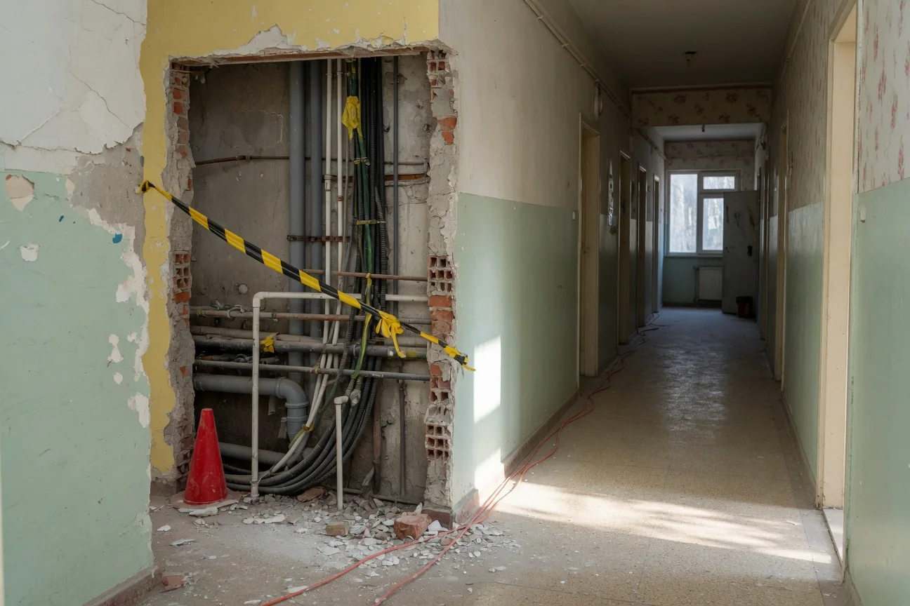 Denizli apartmanında ortak alan tadilatı sırasında açıkta kalan tesisat
