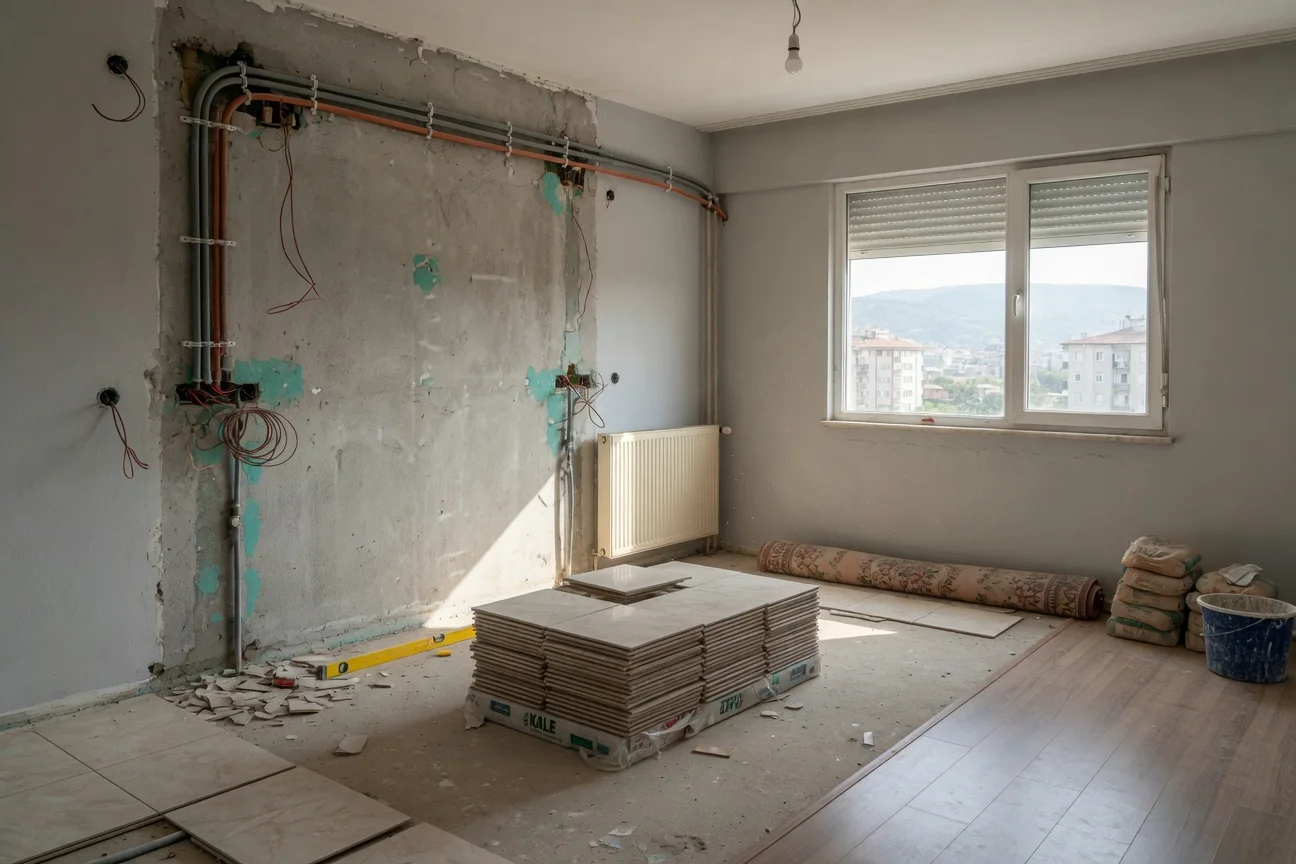 Denizli apartman dairesinde yarım kalmış iç mekan tadilatı